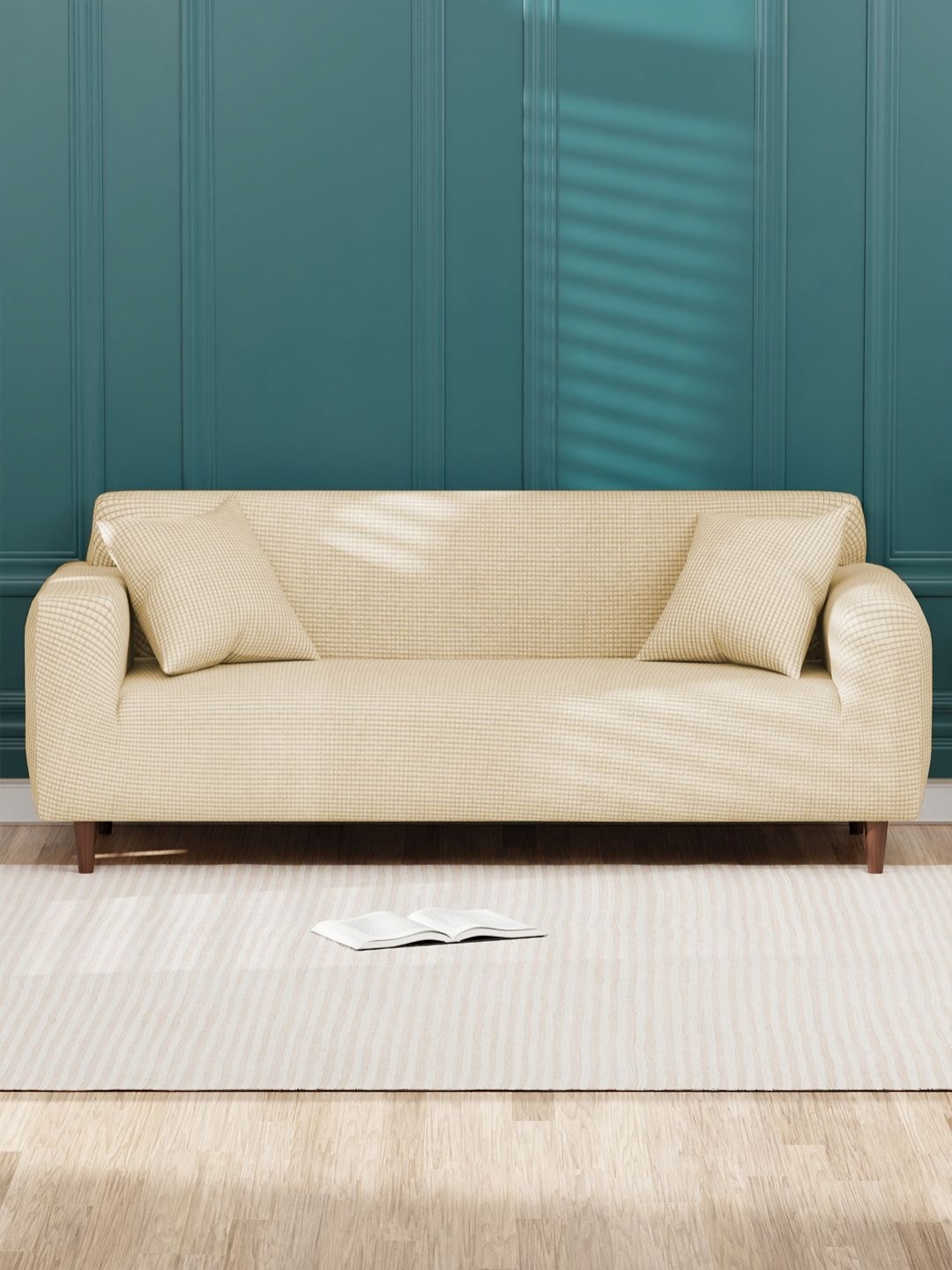 

Myntra Elegant Homes Cream Checked 3 Seater Sofa Cover With Arms