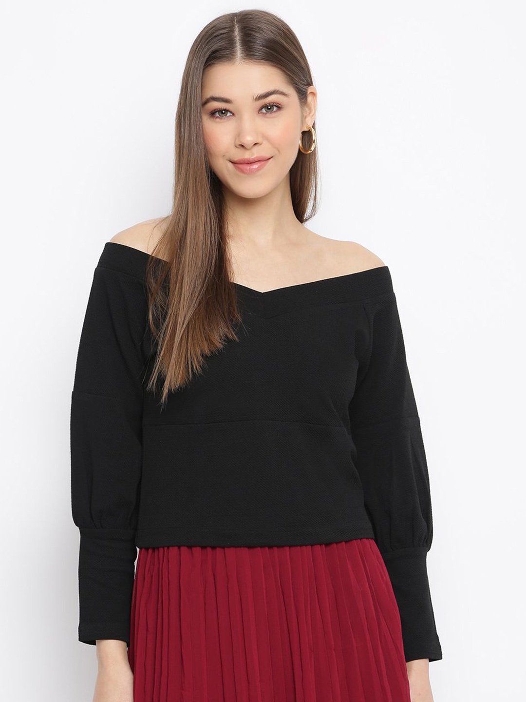 

DressBerry Women Off-Shoulder Bardot Top, Black