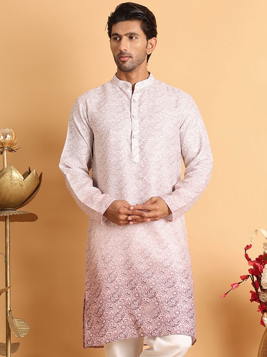 

Anouk Men Paisley Printed Kurta, Pink