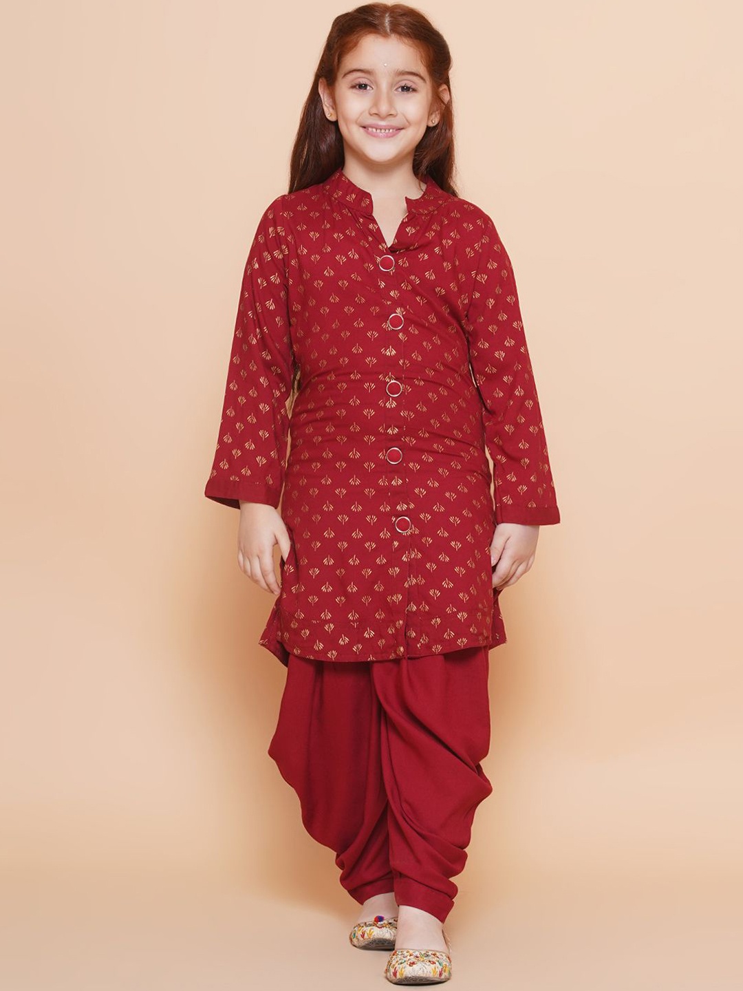 

BAESD Girls Floral Printed Regular Kurti with Dhoti Pants, Red