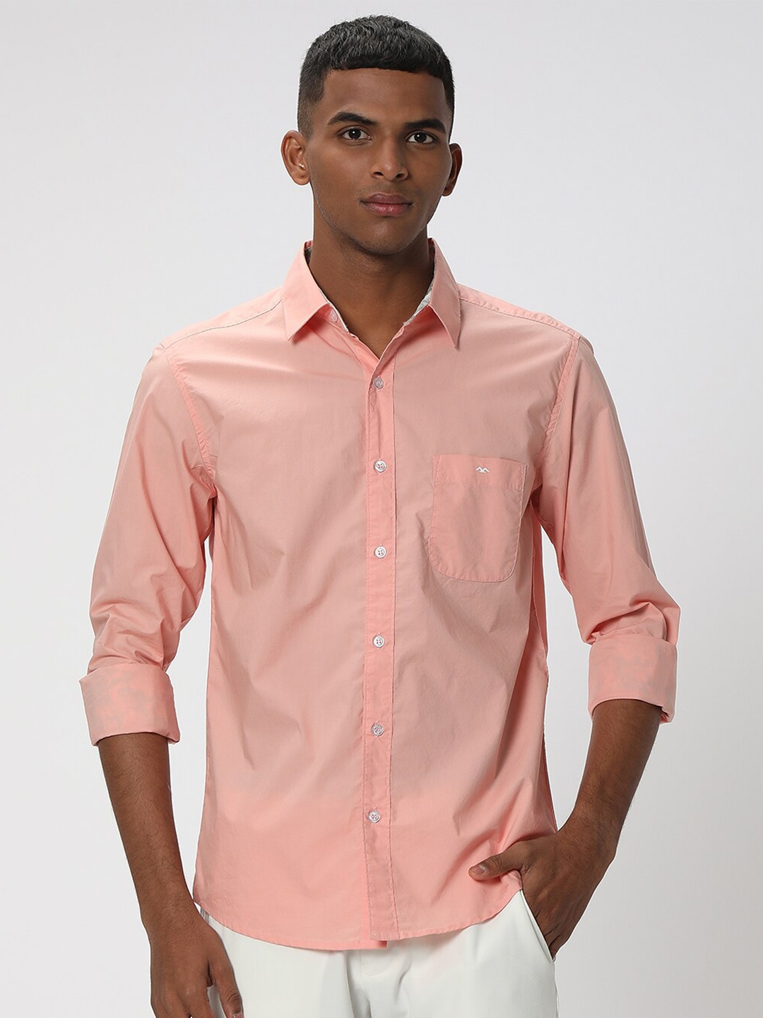 

Mufti Slim Fit Spread Collar Long Sleeve Pure Cotton Casual Shirt, Peach