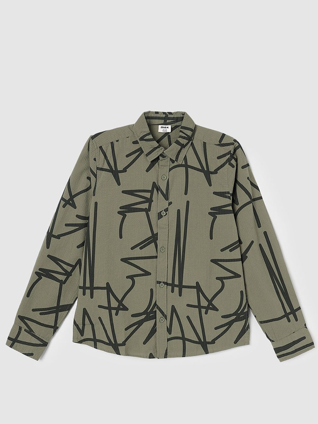 

max Boys Opaque Printed Casual Shirt, Olive