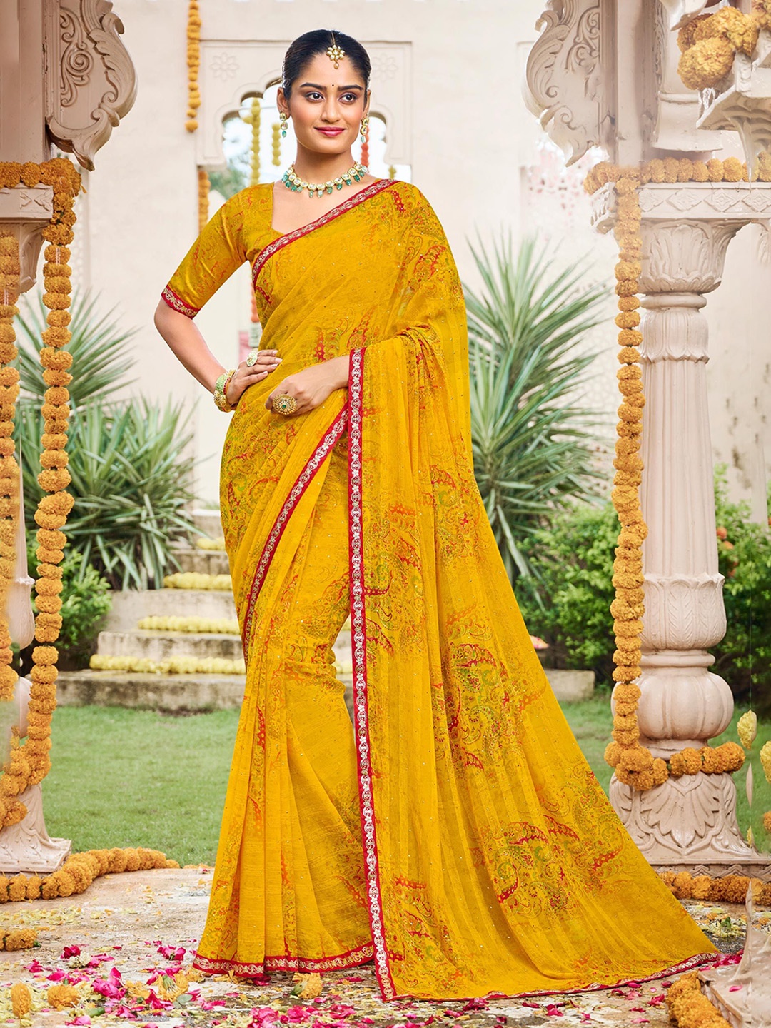 

Laxmipati Floral Sequinned Poly Chiffon Saree, Mustard