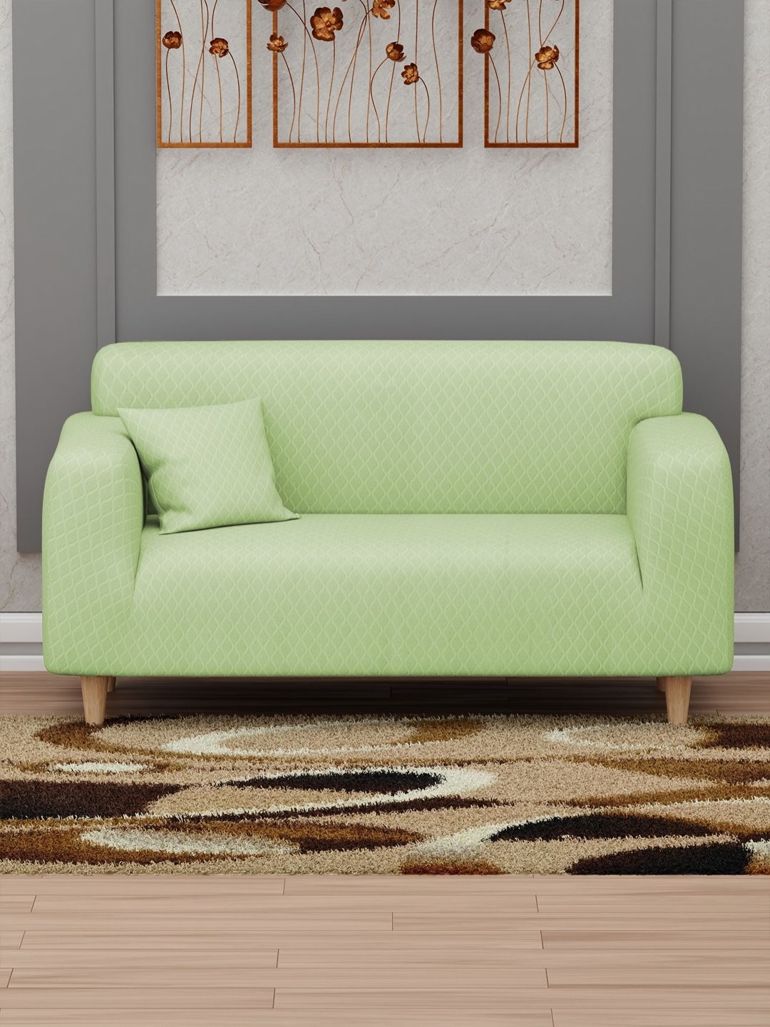 

Myntra Elegant Homes GreGreen Curved Diamond Pattern Sofa Cover With Cushion Cover, Green