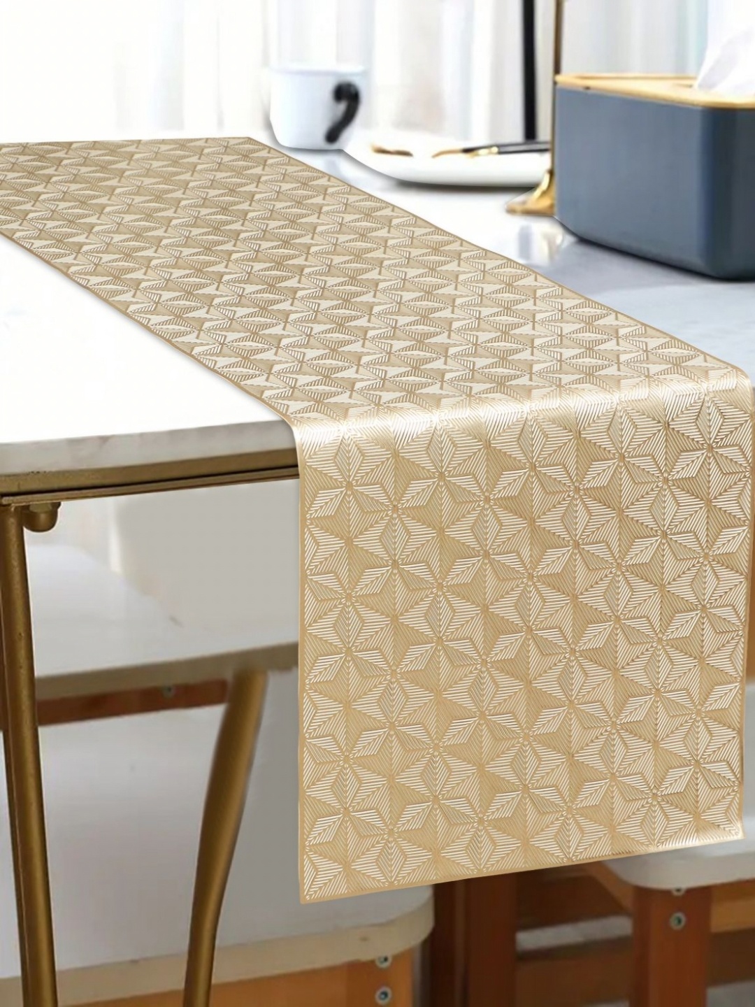 

Dakshya Industries White & Gold Toned Floral Water-Proof Table Runner