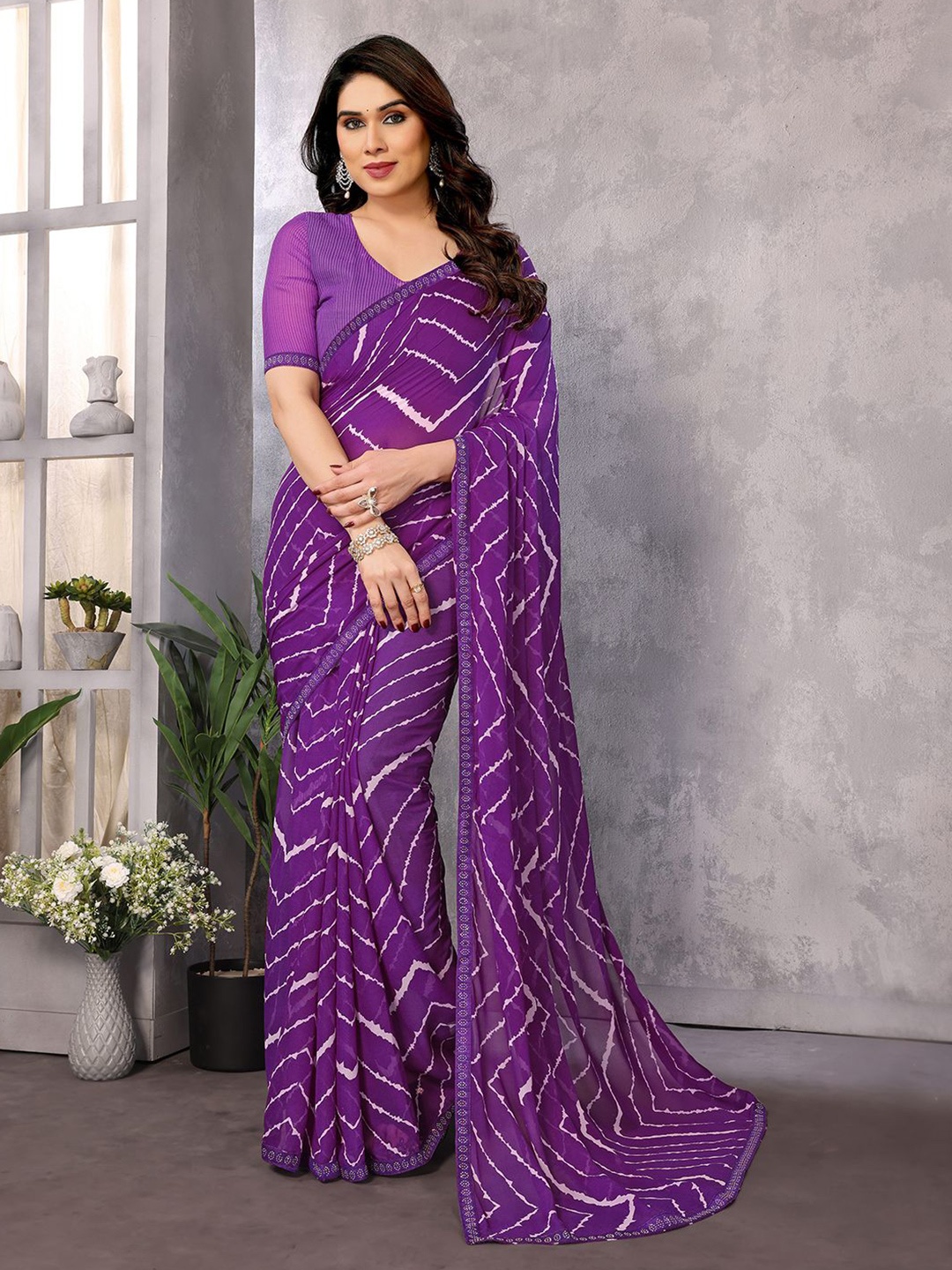 

ANAND SAREES Beads and Stones Pure Georgette Saree, Purple