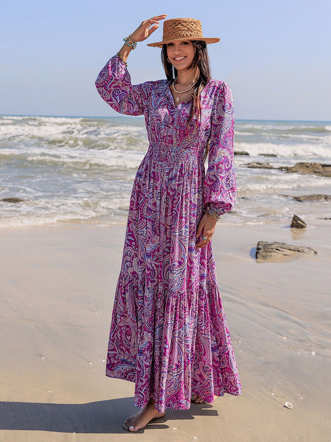 

JC Mode Ethnic Motifs Printed Maxi Dress, Pink