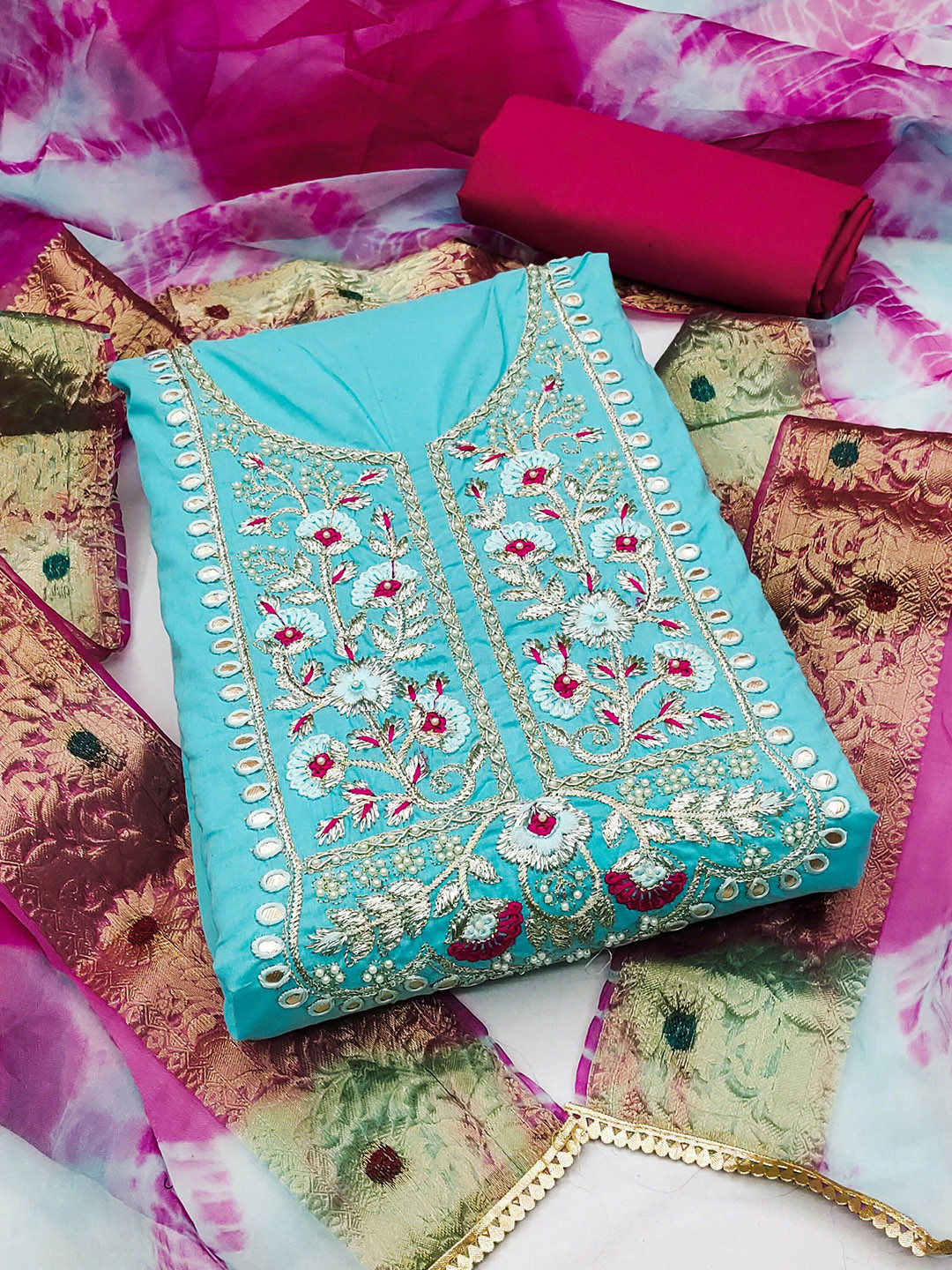 

Maroosh Embellished Unstitched Dress Material, Sea green