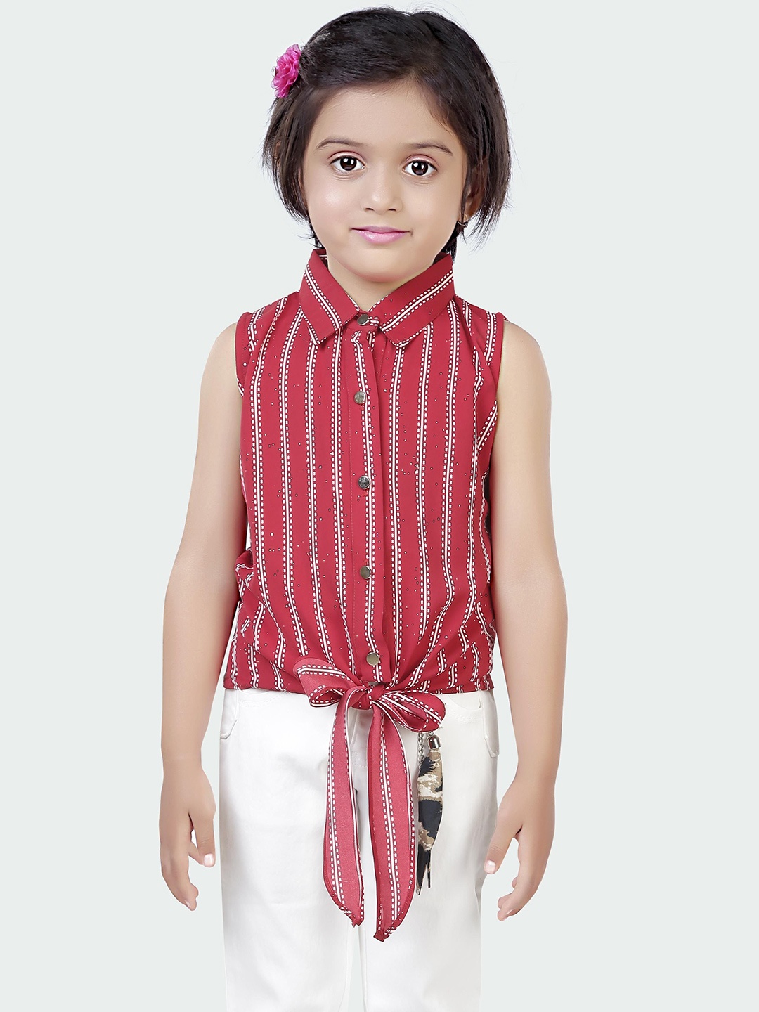 

Hunny Bunny Striped Shirt Style Top, Red