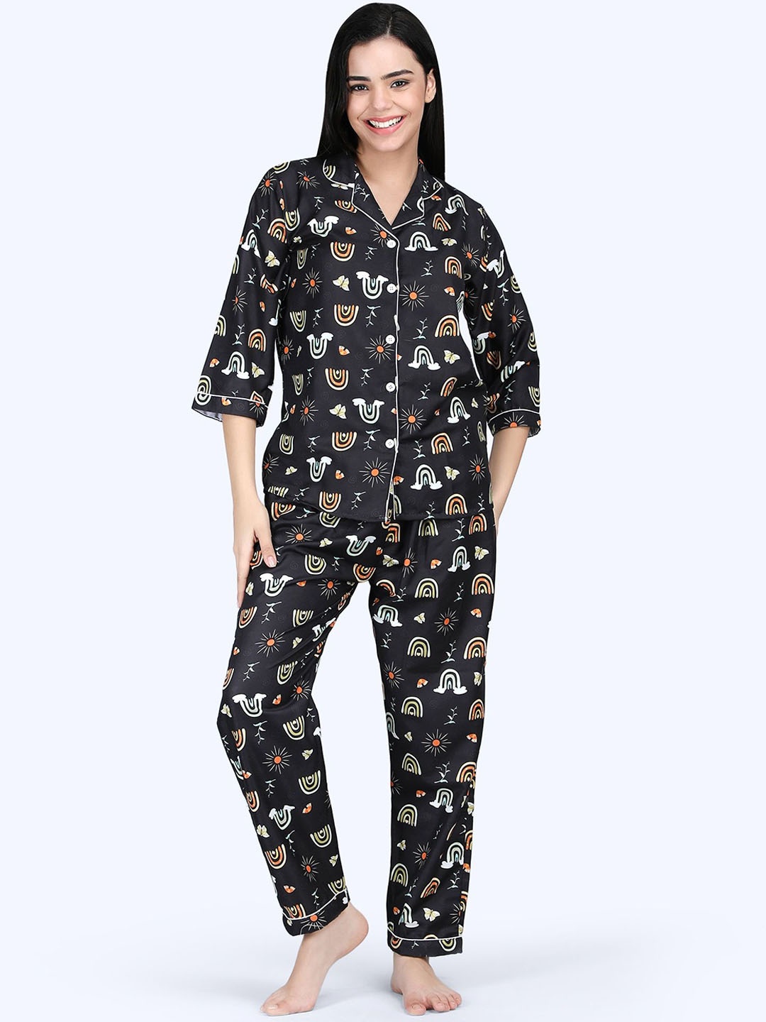 

ALL ABOUT HER Women Printed Night suit, Black