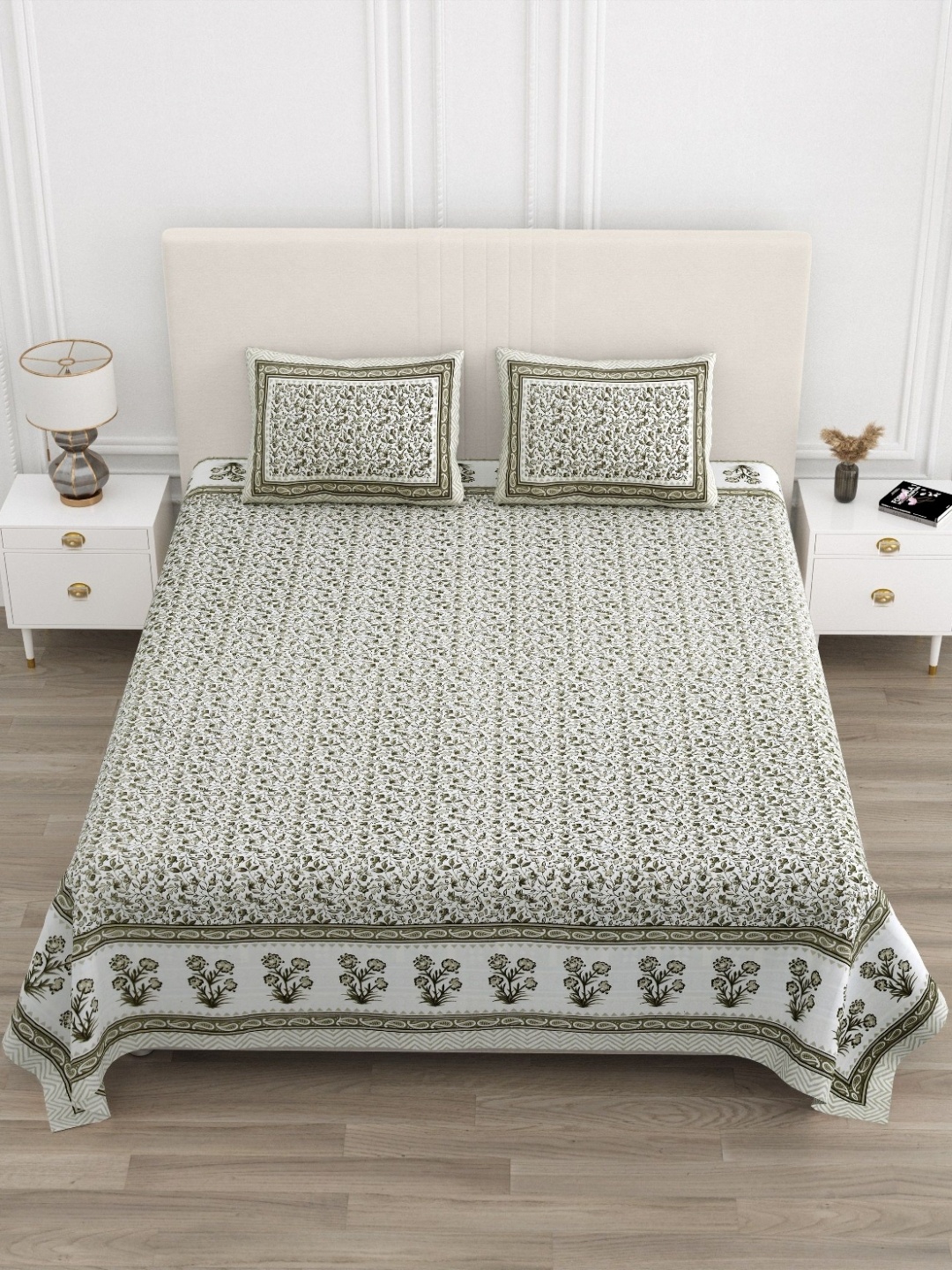 

Jinaya's Grey Floral Printed Pure Cotton 210 TC King Bedsheet Set 2.74 m x 2.28 m