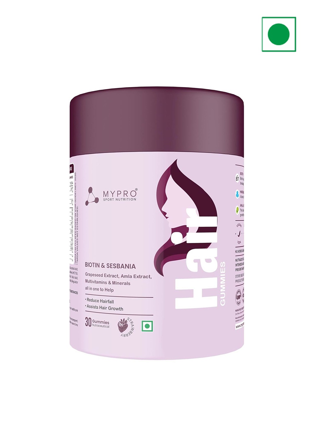 

Mypro Sport Nutrition Biotin Hair Gummies For Stronger & Healthy Hair - 60 Pieces, Purple