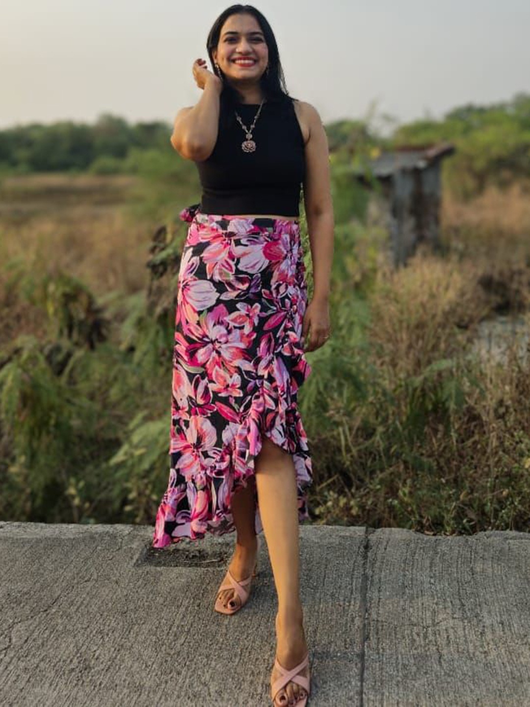 

Apaapi Threads of glory Women Printed Flared Midi Skirt, Navy blue