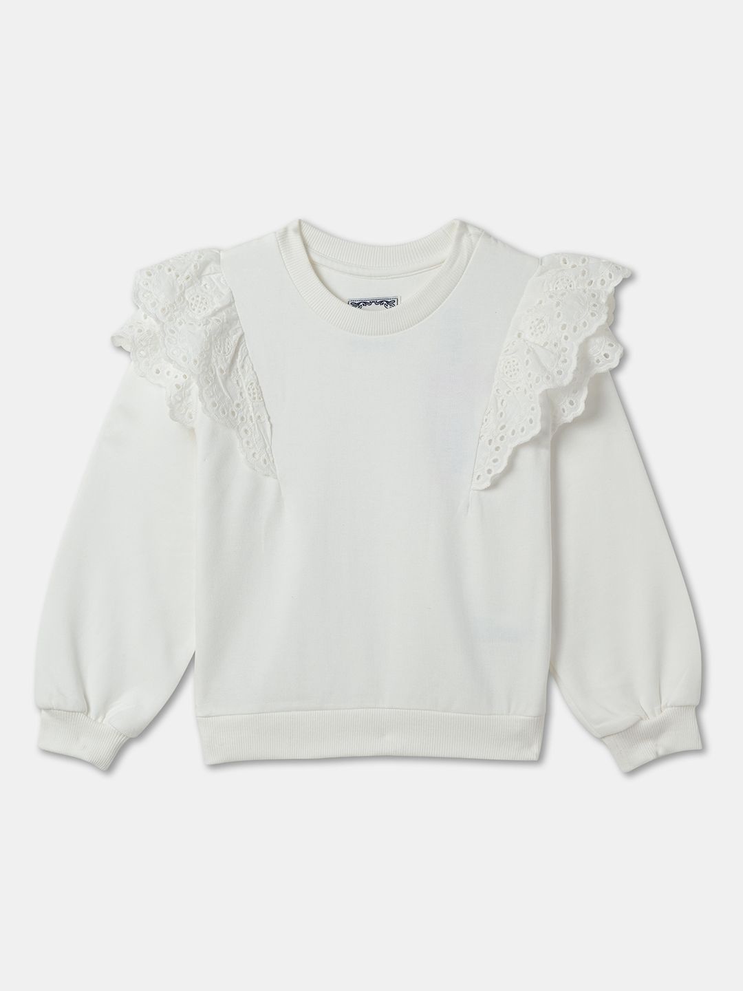 

R&B Girls Cotton Pullover Sweatshirt, White