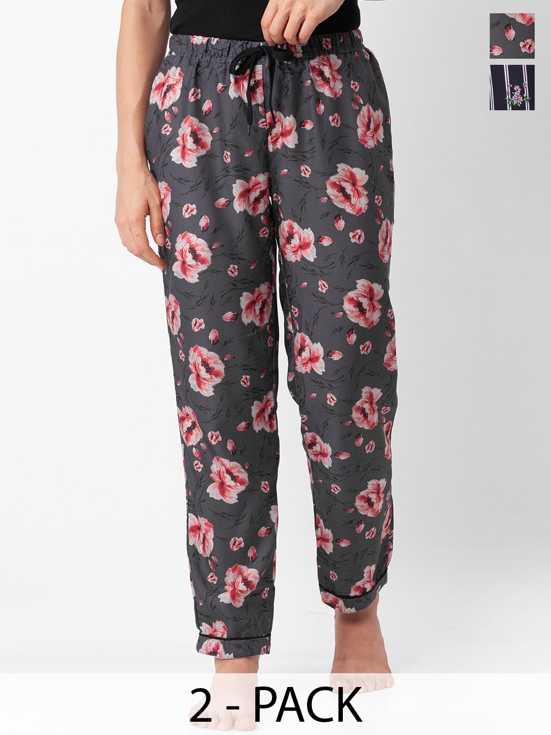 

FashionRack Women Pack of 2 Printed Mid-Rise Lounge Pants, Grey