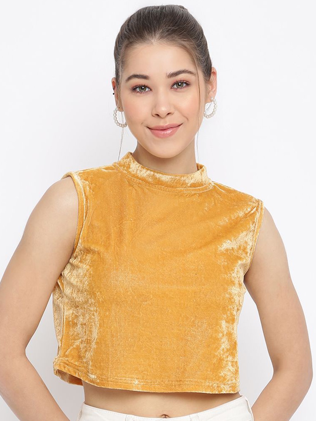 

DressBerry Women High Neck Sleeveless Crop Top, Gold