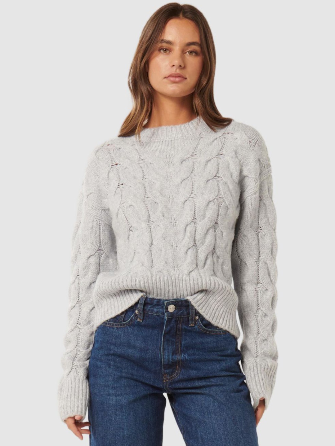 

Forever New Women Cable Knit Pullover, Grey