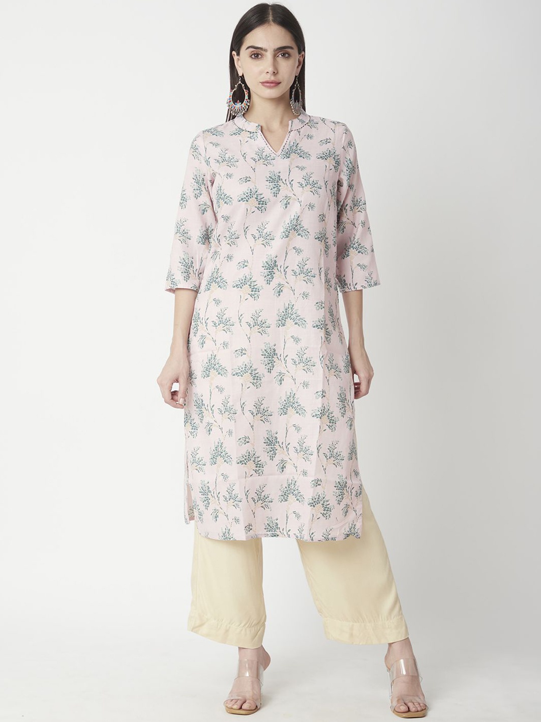

R&B Women Floral Embroidered Kurta, Pink