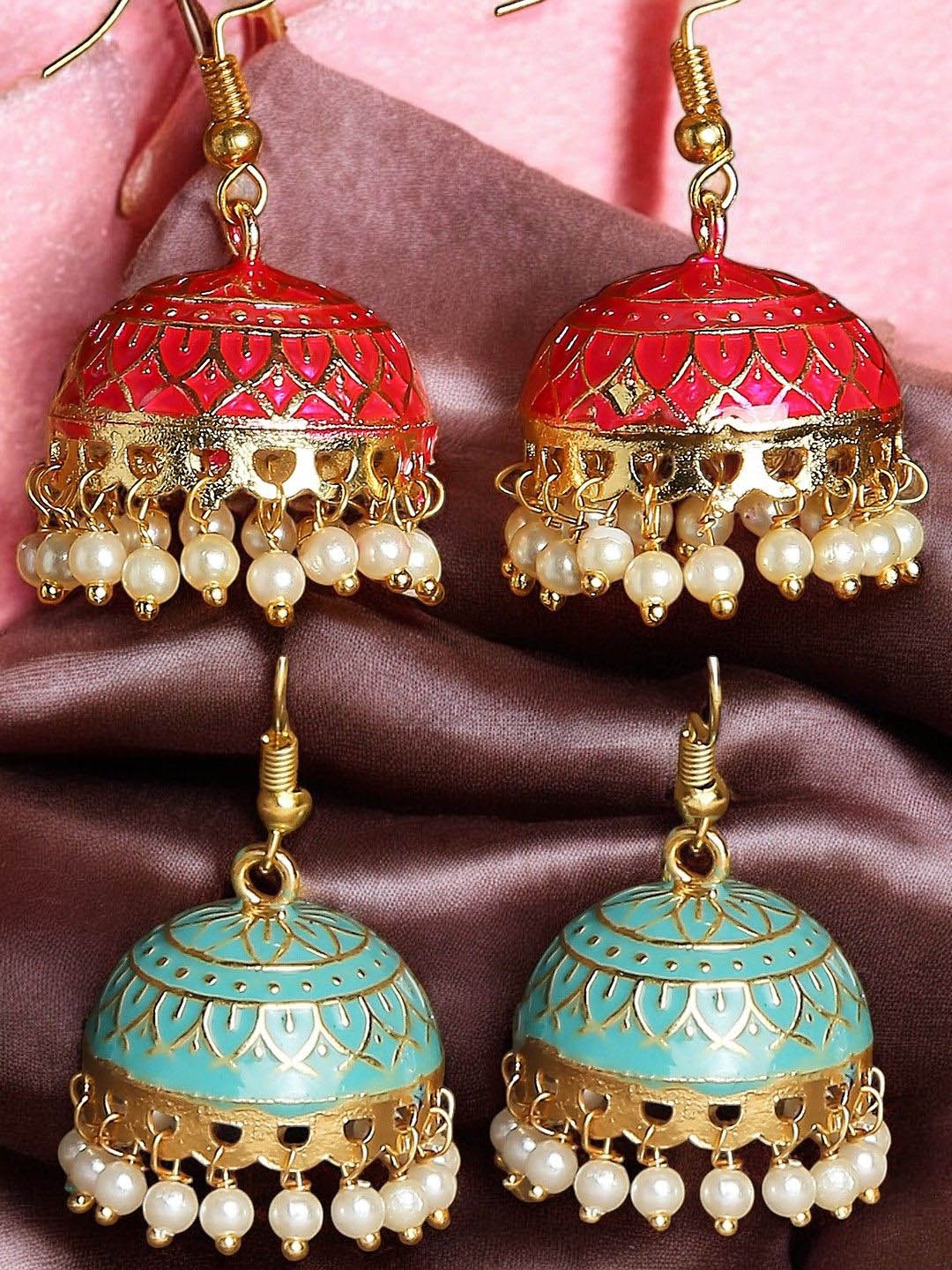 

Anouk Floral Jhumkas Earrings, Green