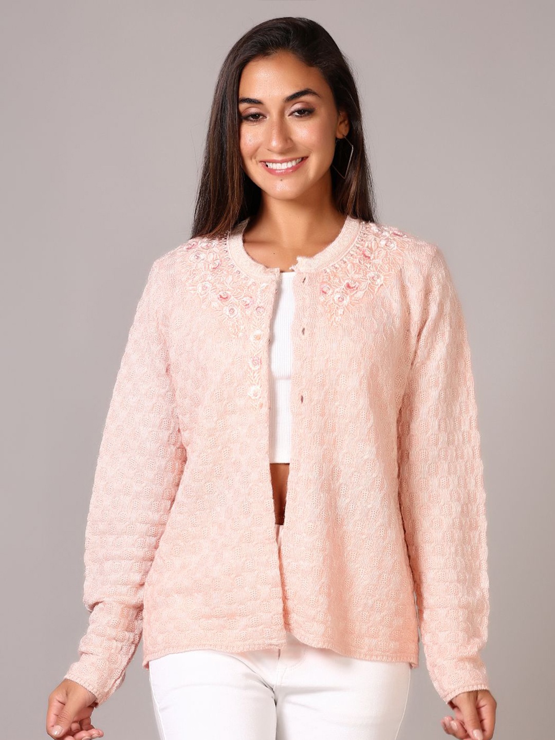 

V-Mart Women Cable Knit Cardigan, Peach