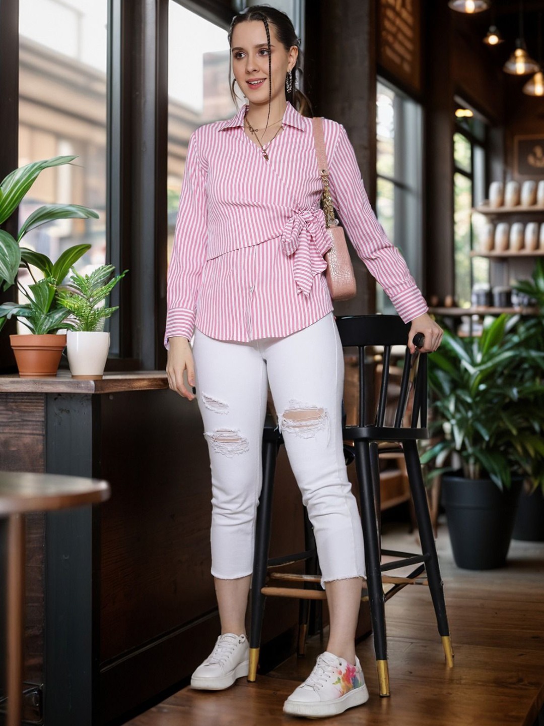 

DressBerry Women Classic Multi Stripes Opaque Striped Casual Shirt, Pink