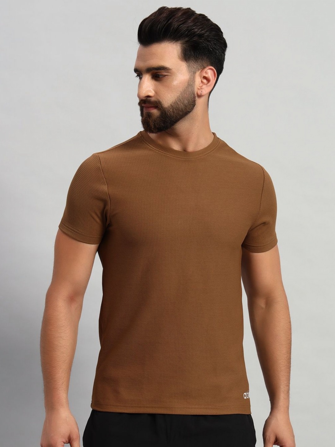 

ATICX Men Brand Logo Antimicrobial Slim Fit T-shirt, Brown