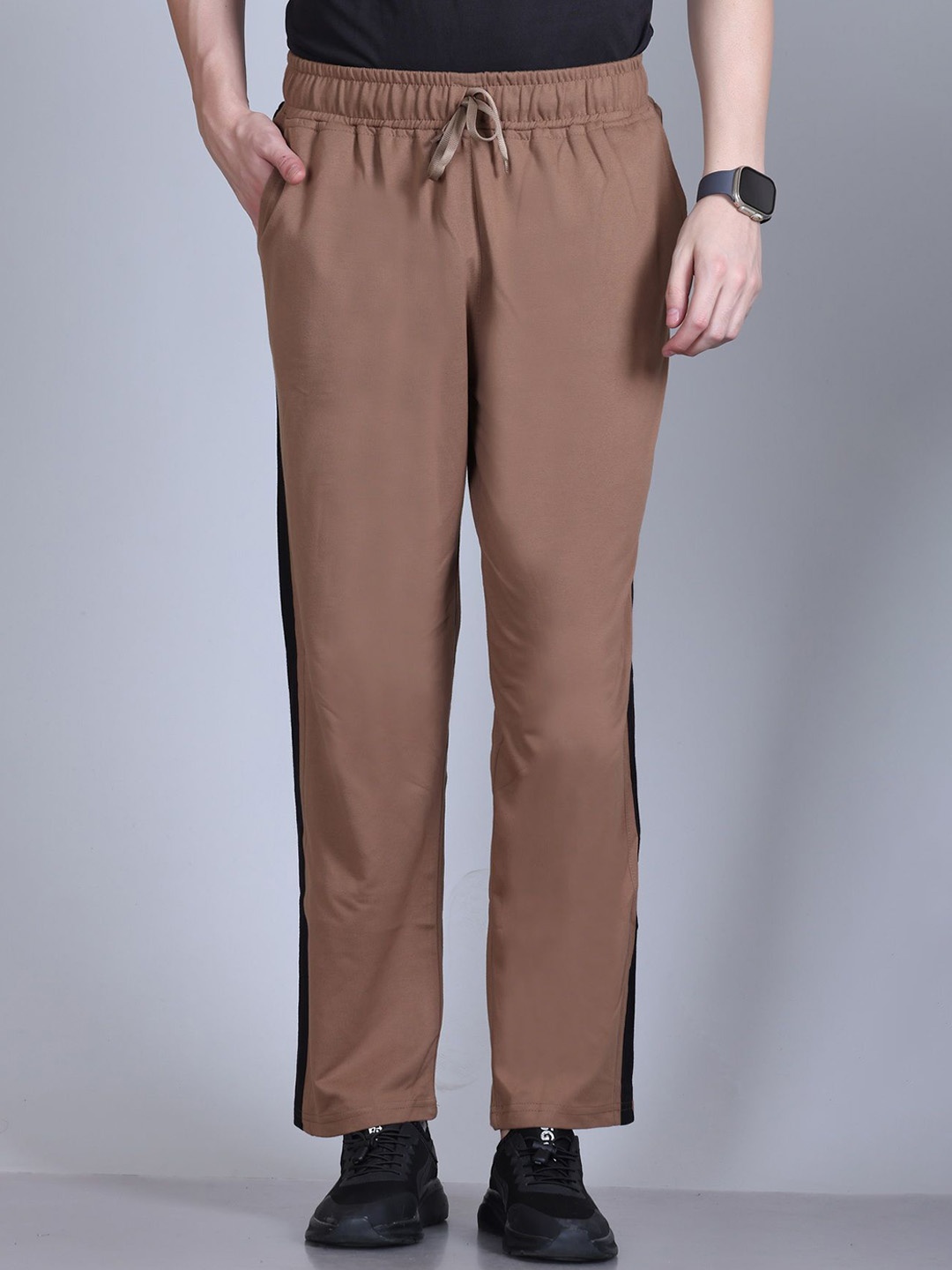 

JINXER Men Cotton Mid Rise Straight Fit Track Pants, Camel brown