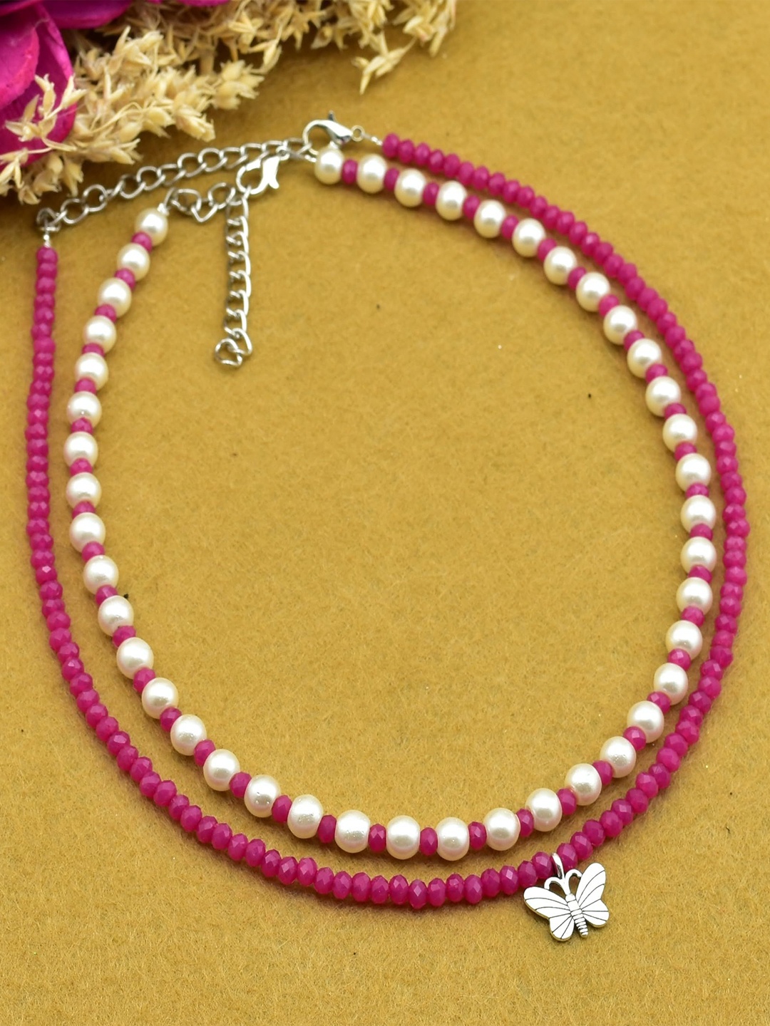 

HIGH TRENDZ Brass Handcrafted Necklace, Pink