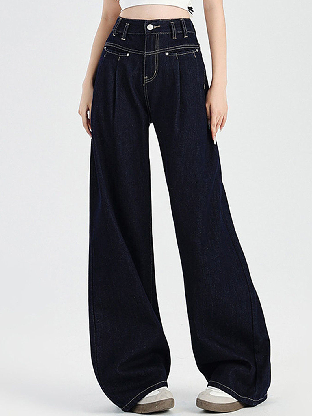 

LULU & SKY Women Wide Leg High-Rise Jeans, Navy blue