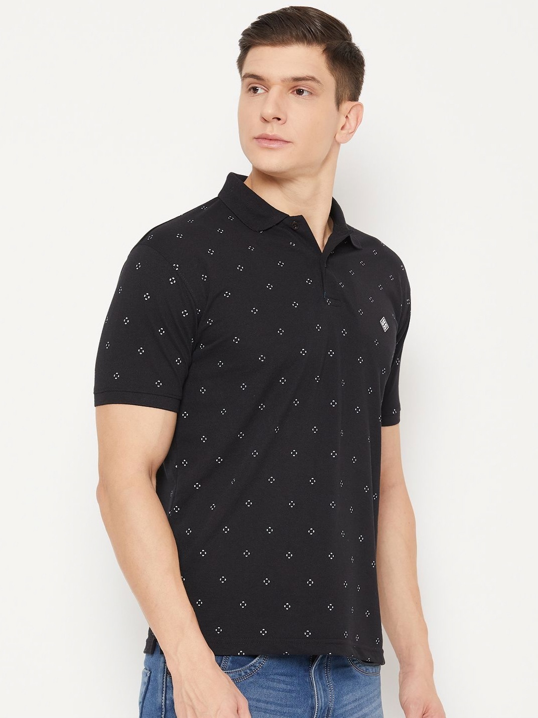 

UBX Men Printed Polo Collar T-shirt, Black