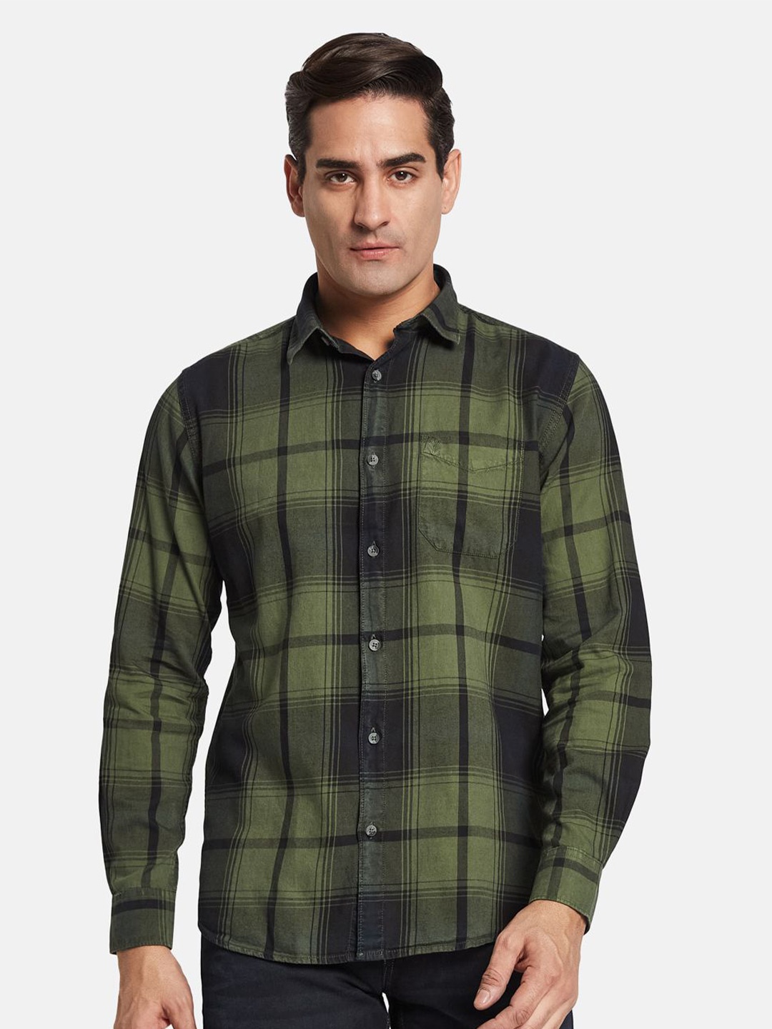 

METTLE Men Multi Stripes Opaque Striped Casual Shirt, Olive