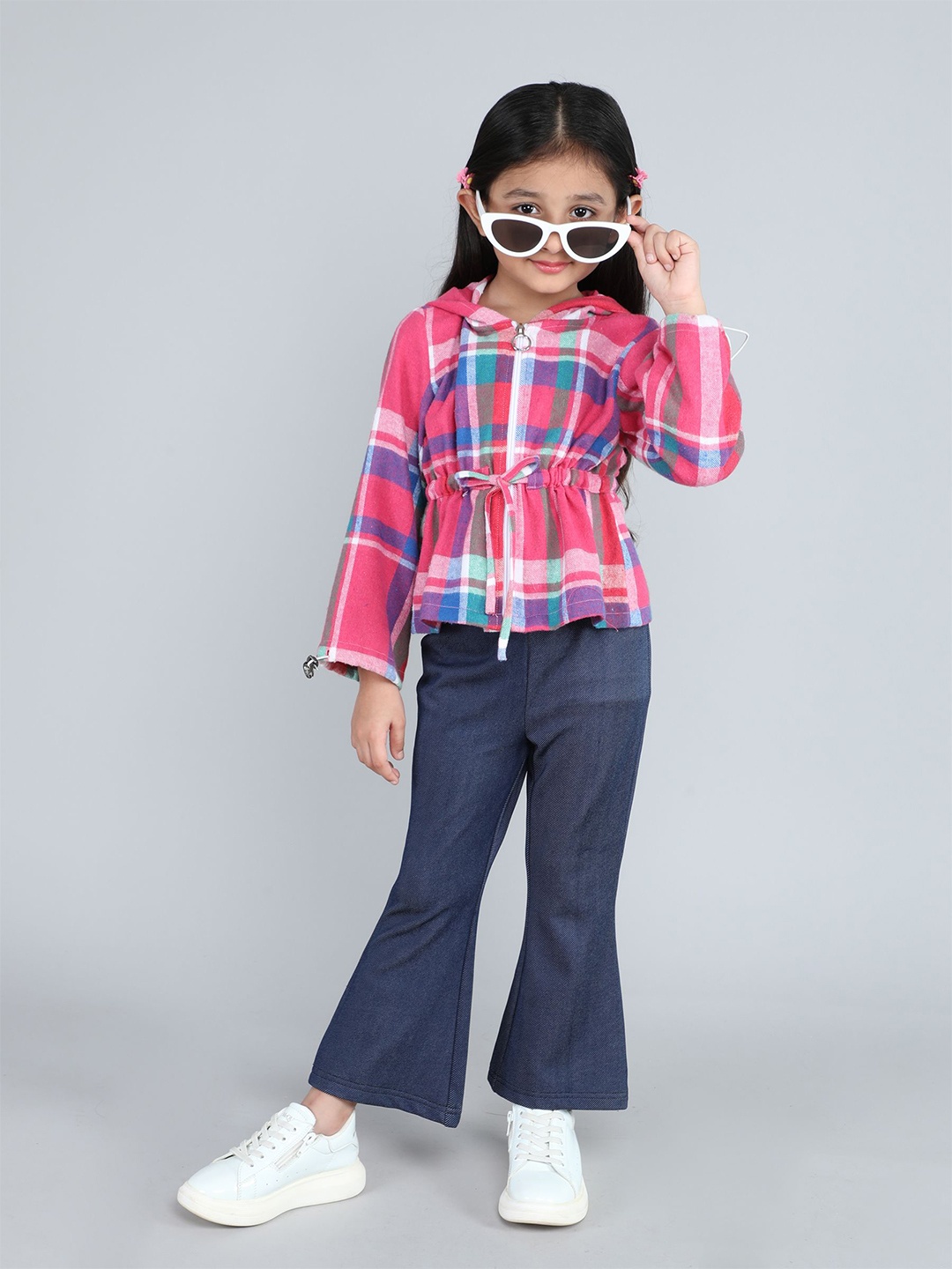 

taffykids Girls Checked Top with Trousers, Pink