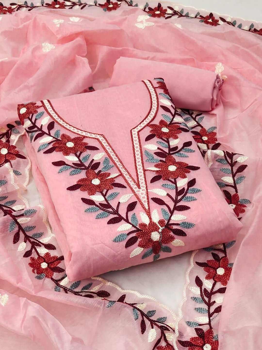 

mimi design Unstitched Dress Material, Pink