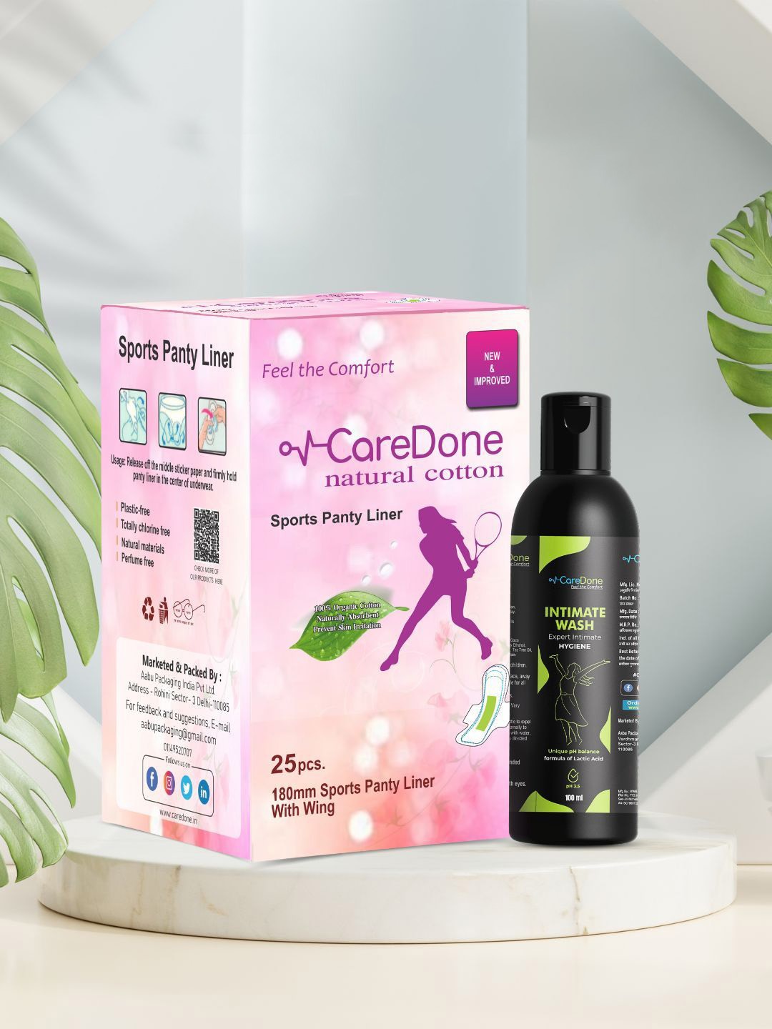 

CareDone Set Of 2 Organic Cotton Ultra Thin Pantyliners - 25 N & Intimate Wash - 50 ml, White