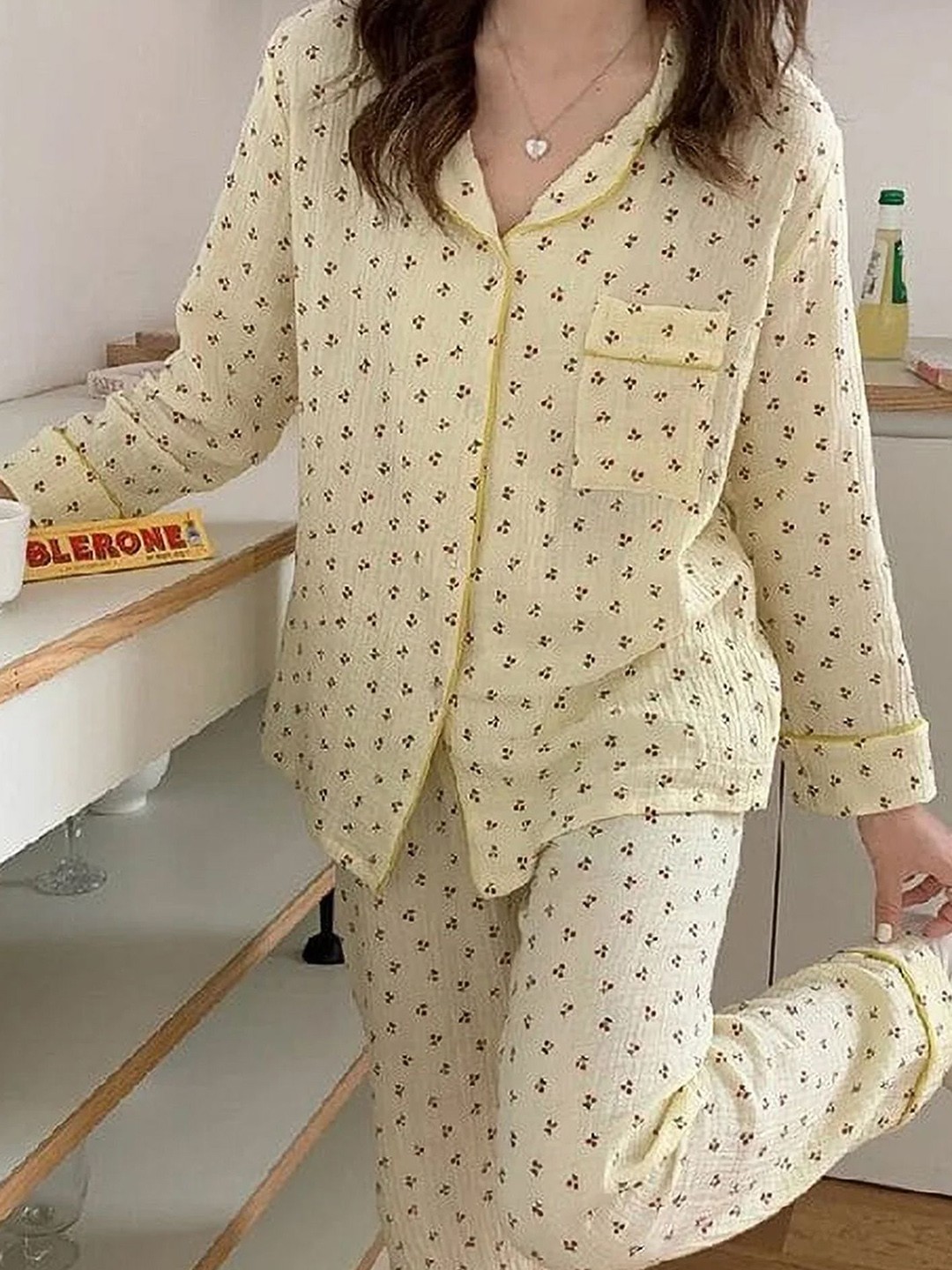 

LULU & SKY Women Floral Printed Night suit, Yellow