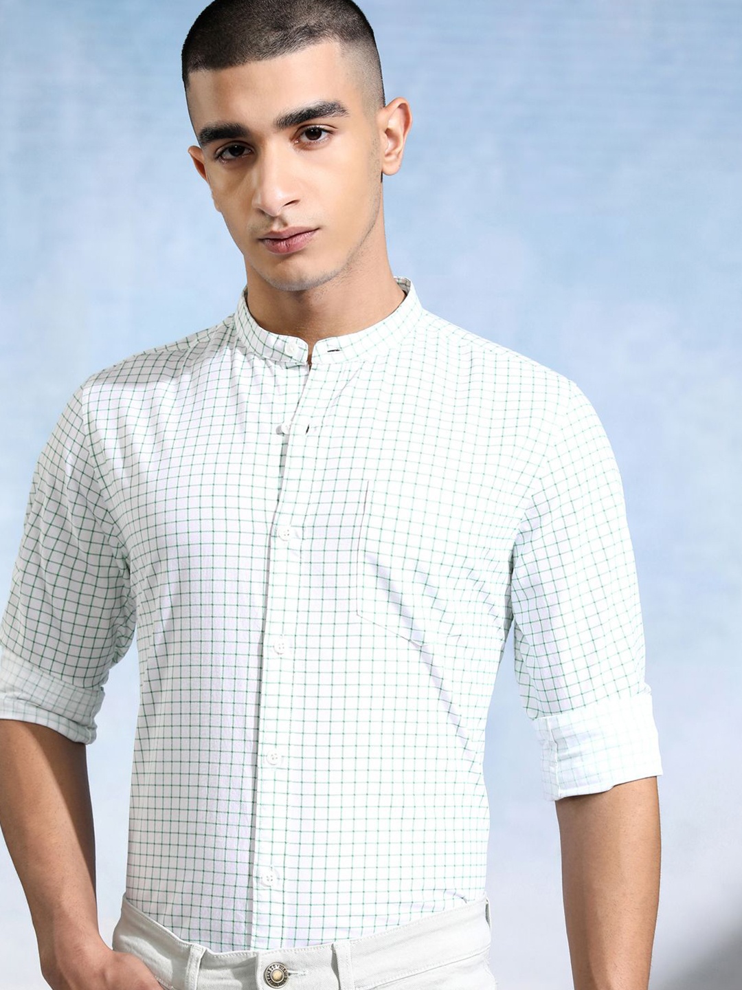 

HIGHLANDER Men Slim Fit Opaque Checked Casual Shirt, White