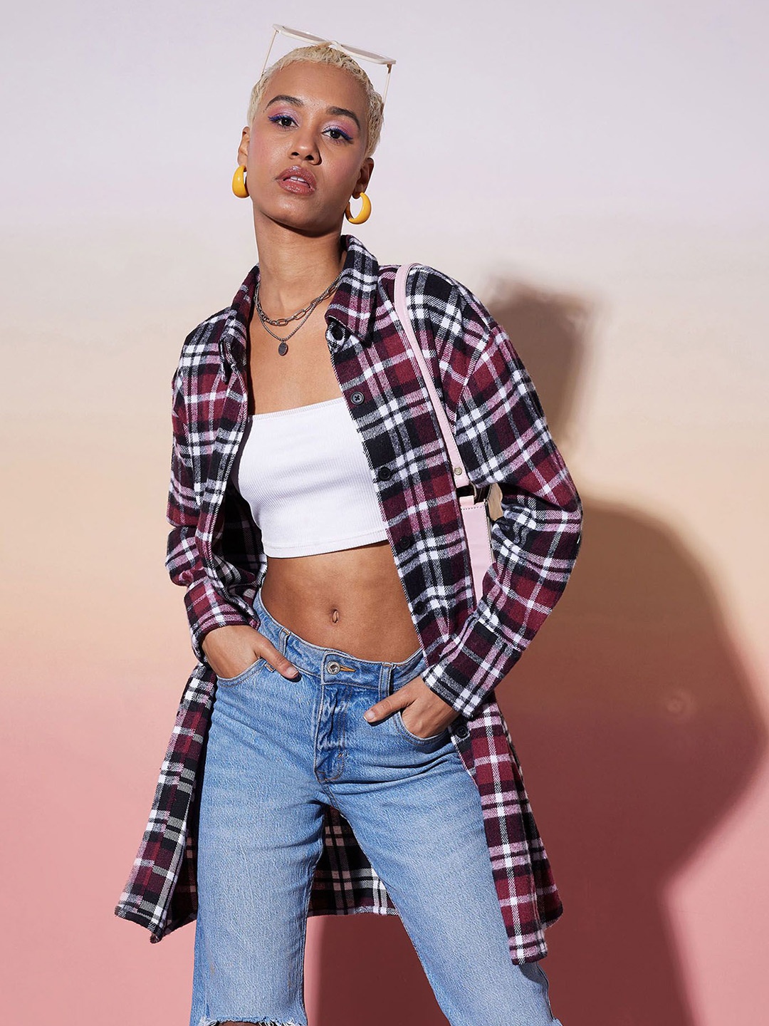 

SASSAFRAS alt-laze Women Opaque Checked Casual Shirt, Maroon