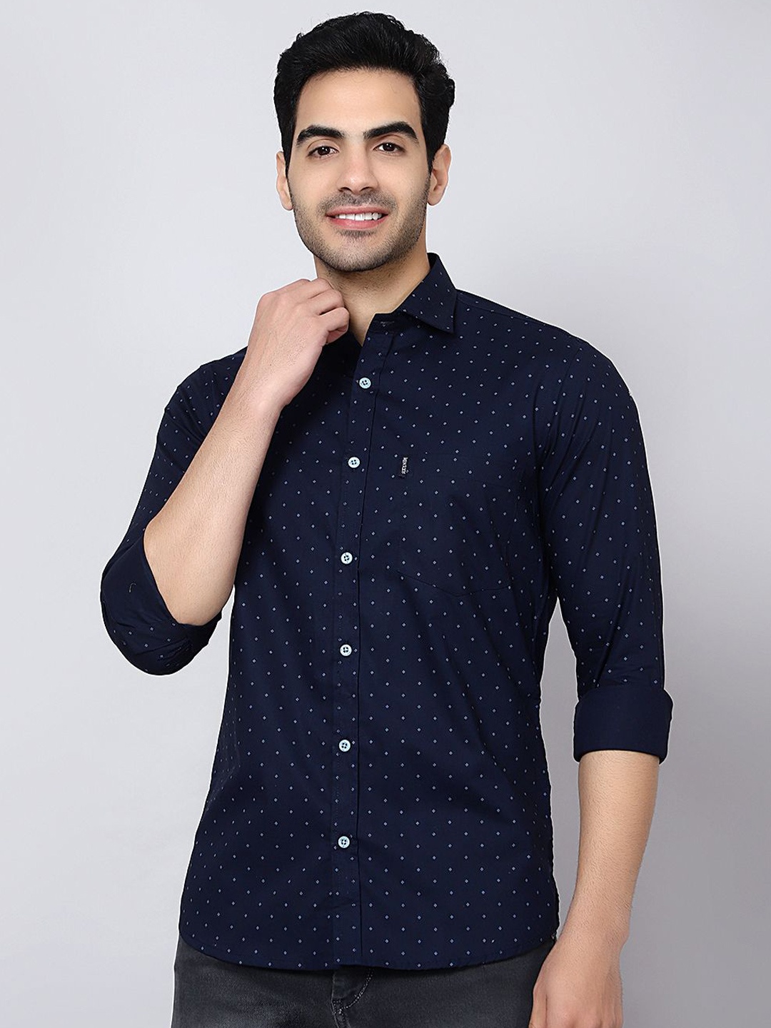 

MENTOOS Men Classic Opaque Printed Casual Shirt, Blue