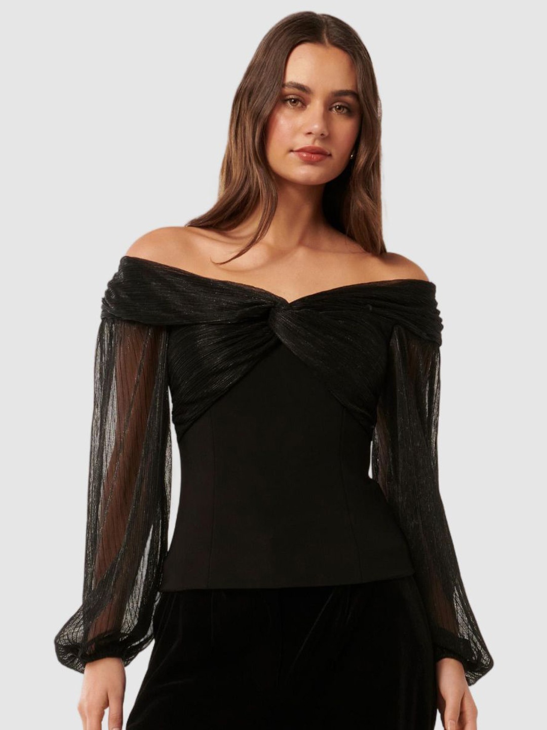 

Forever New Off-Shoulder Bishop Sleeves Top, Black