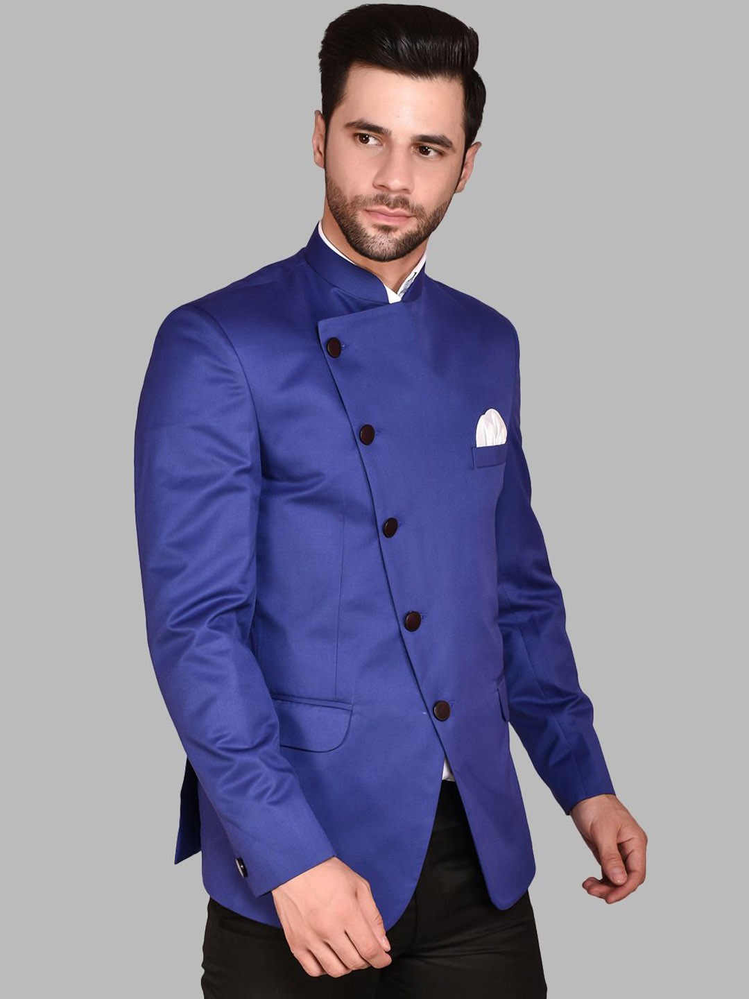 

PRINTINDIA Men Mandarin Collar Single-Breasted BandhgalaBlazer, Blue