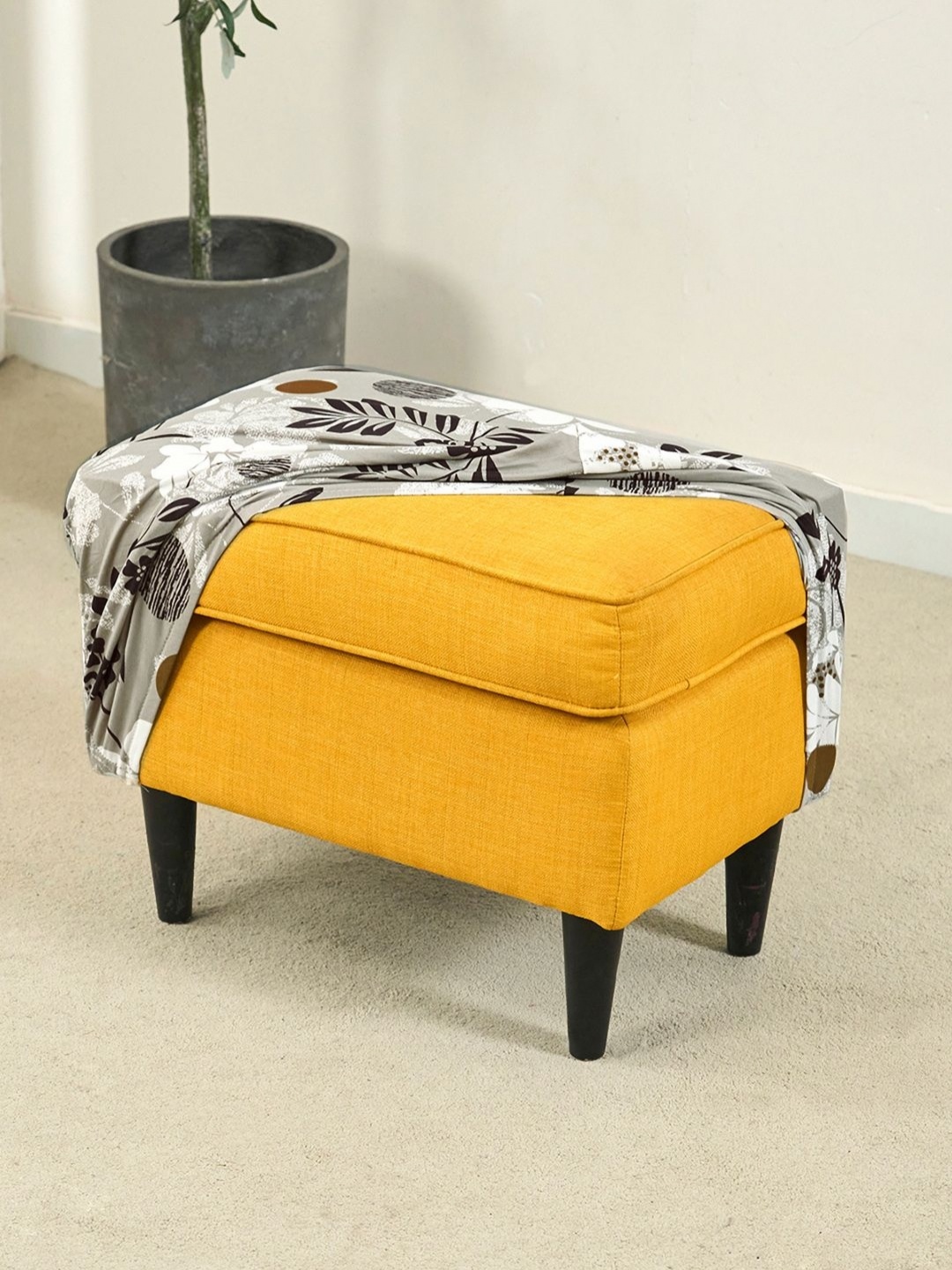 

HOKIPO Grey & White Printed Footstool Cover