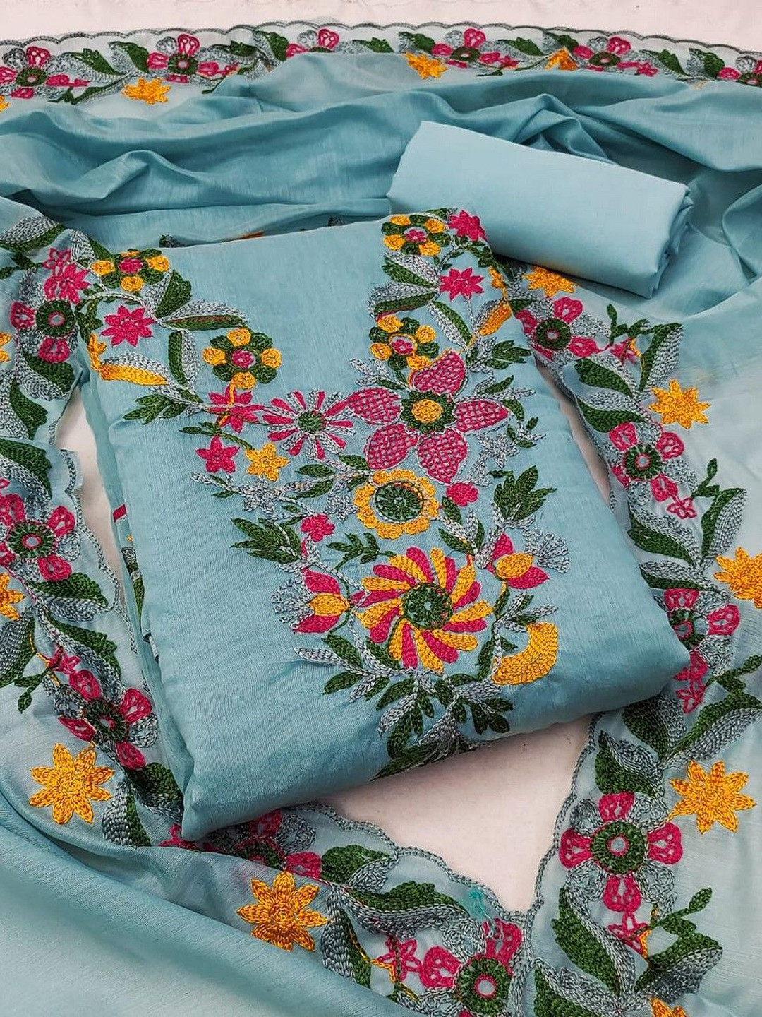

mimi design Unstitched Dress Material, Teal