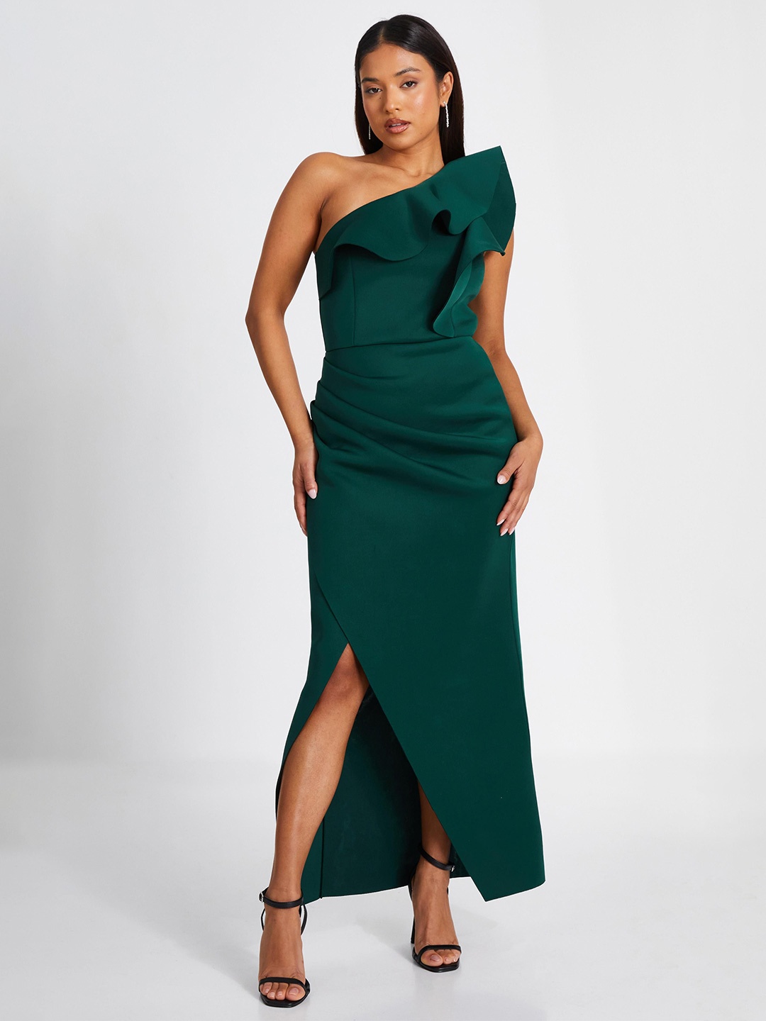 

QUIZ One Shoulder Scuba Bodycon Maxi Dress, Green