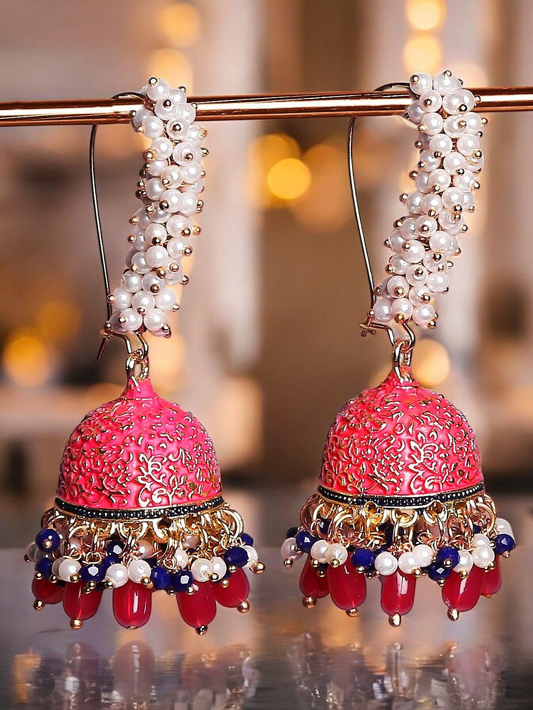 

Anouk Floral Jhumkas Earrings, Pink