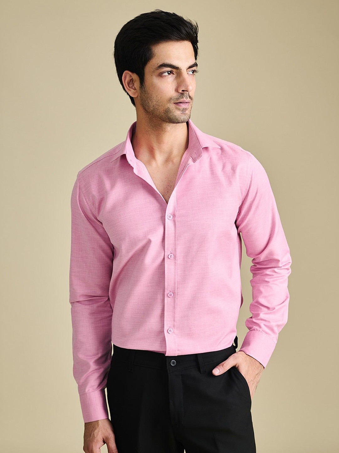 

Beyours Men Classic Fit Solid Cotton Party Shirt, Mauve