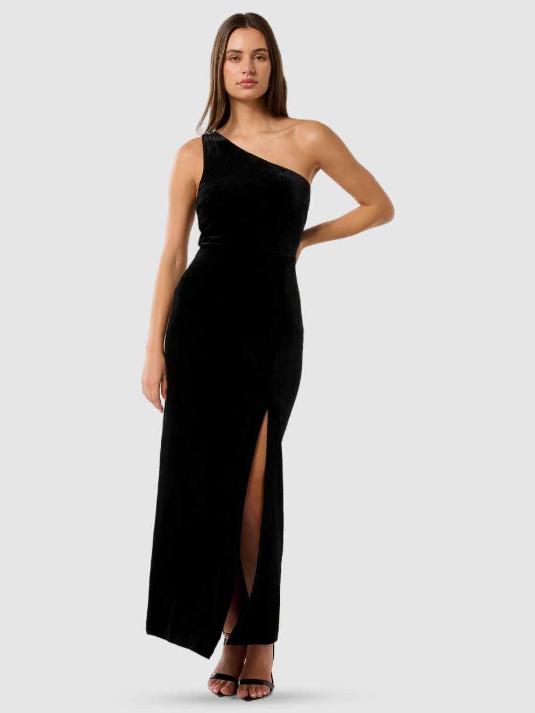 

Forever New One Shoulder Velvet Bodycon Maxi Dress, Black