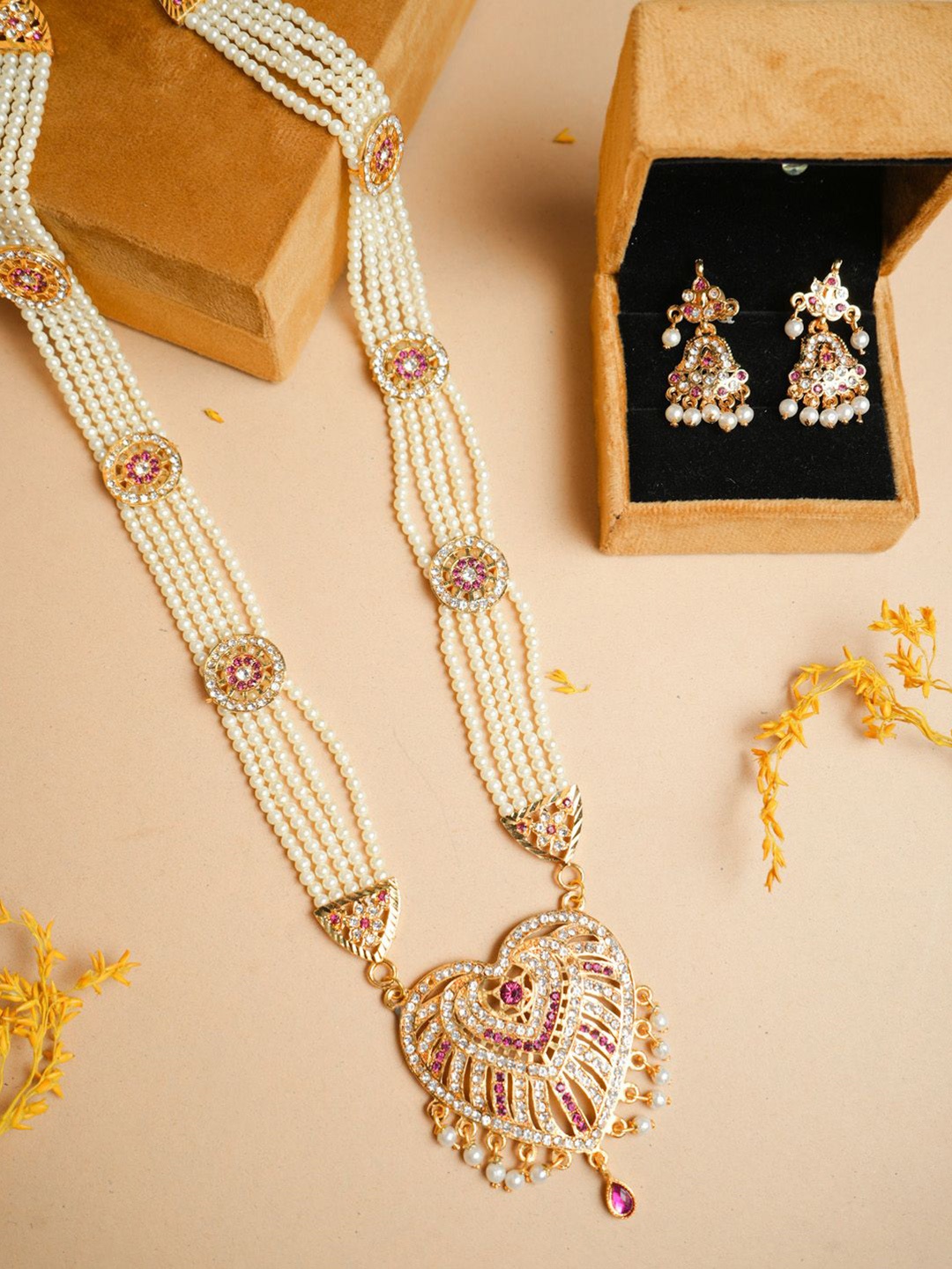 

VIRAASI Gold Plated Stone Studded & Peral Beaded Jewellery Set