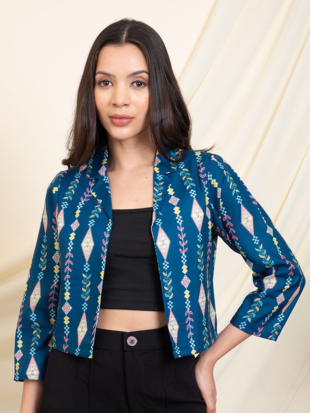 

DEEBACO Women Printed Crop Shrug, Teal