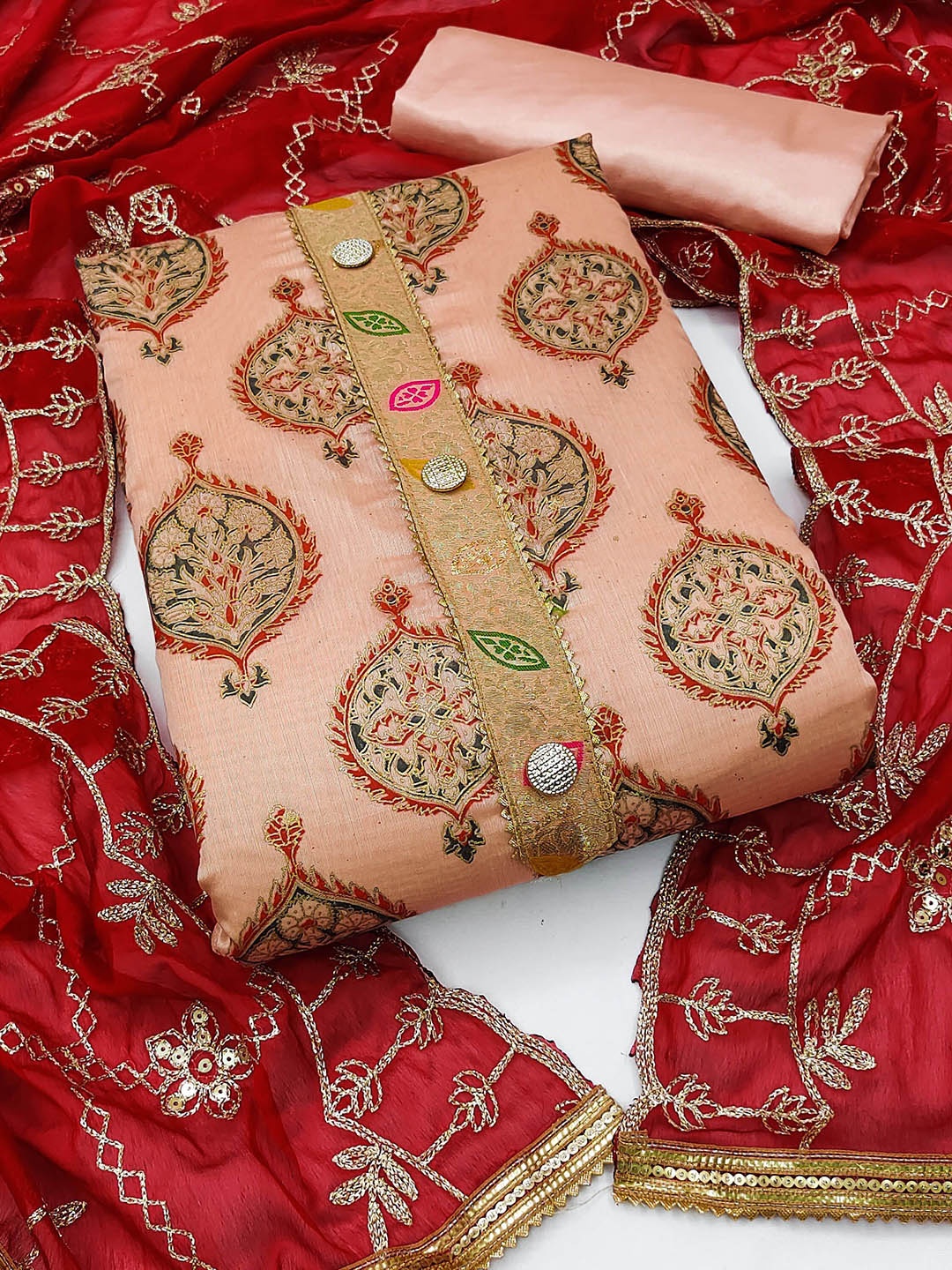 

Maroosh Embroidered Unstitched Dress Material, Peach