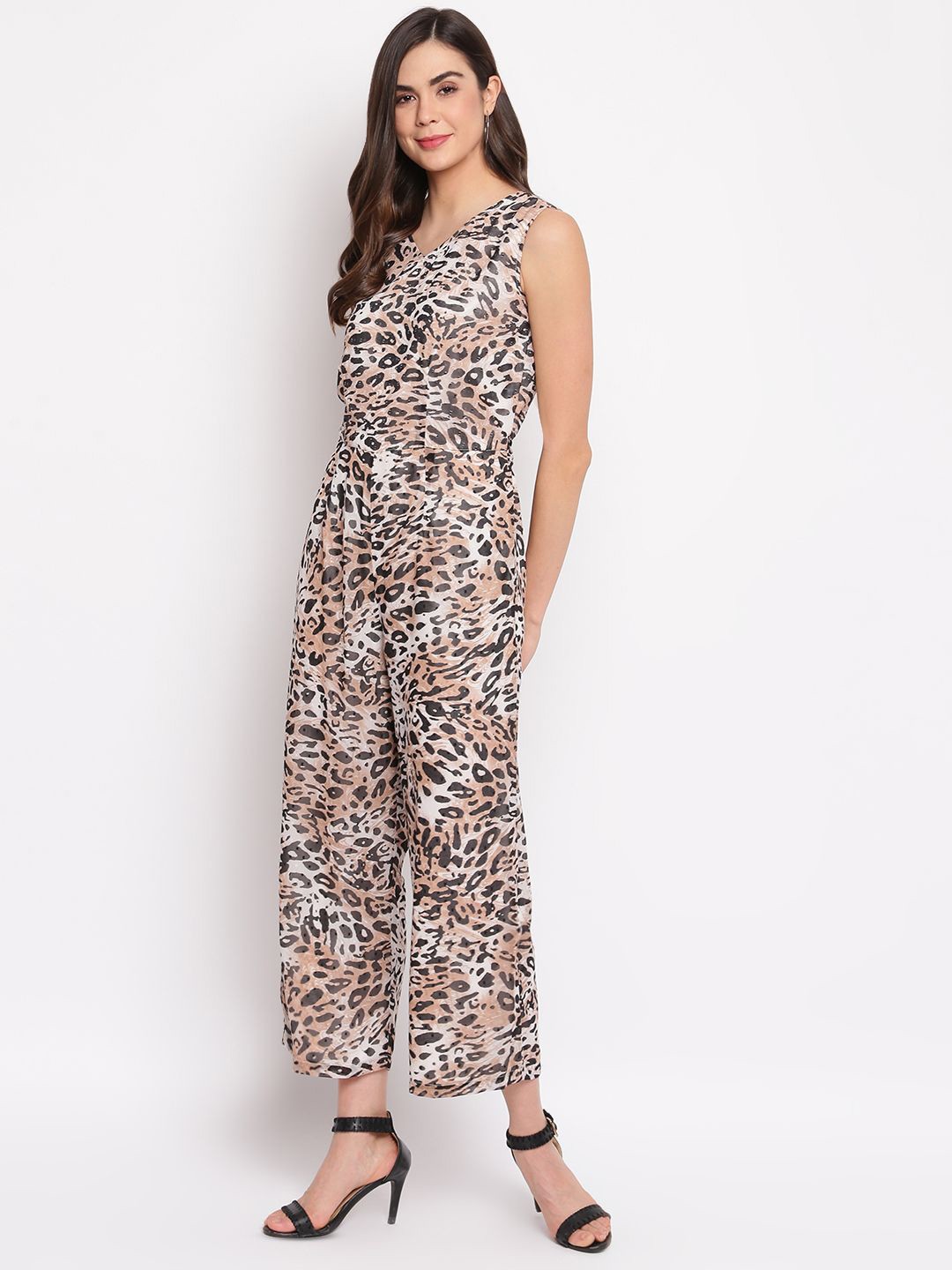 

DressBerry Women Animal Printed Basic Jumpsuit, Brown